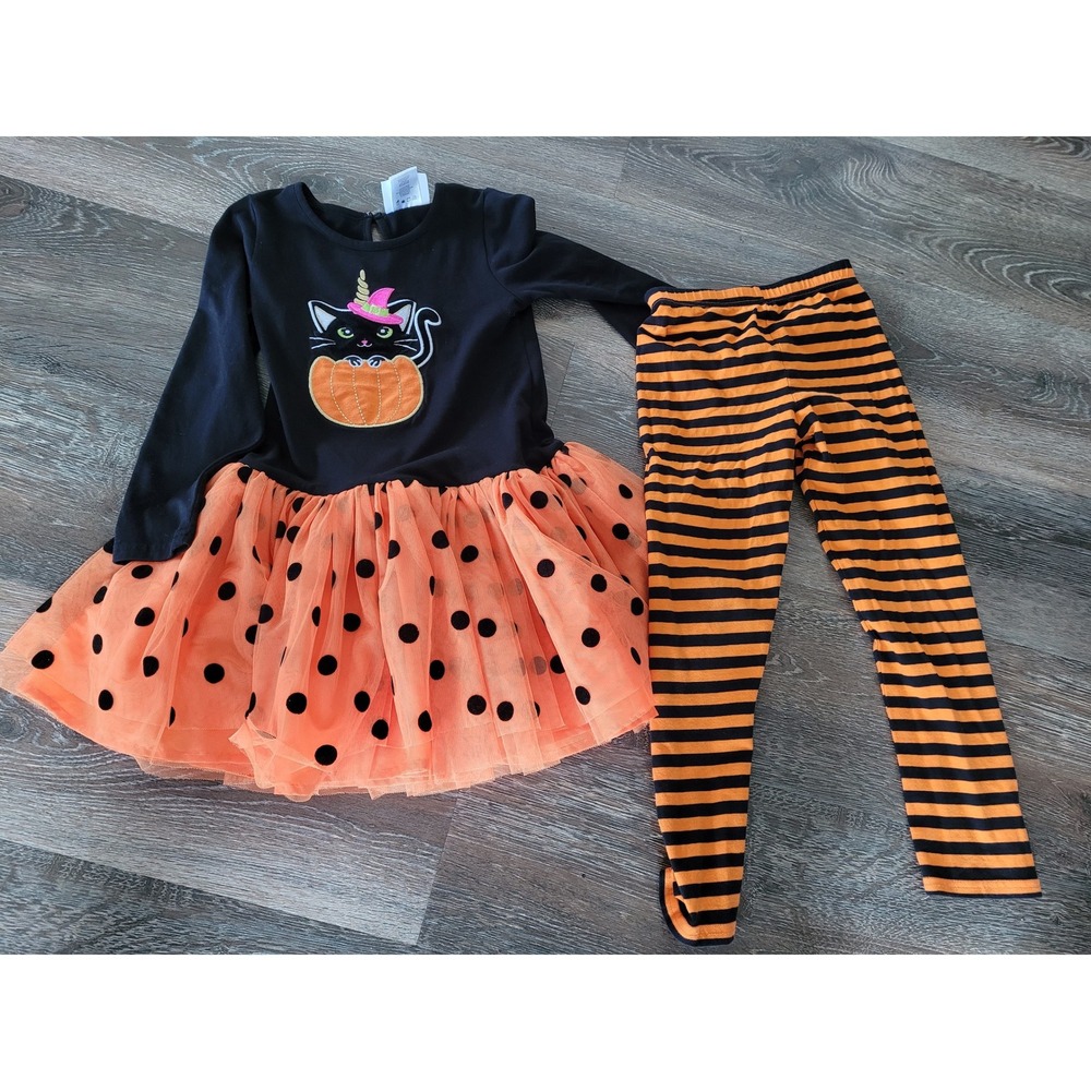 Counting Daisies Girls Black Halloween‎ Cat Pumpkin Tutu Dress Leggings Set 6 #9